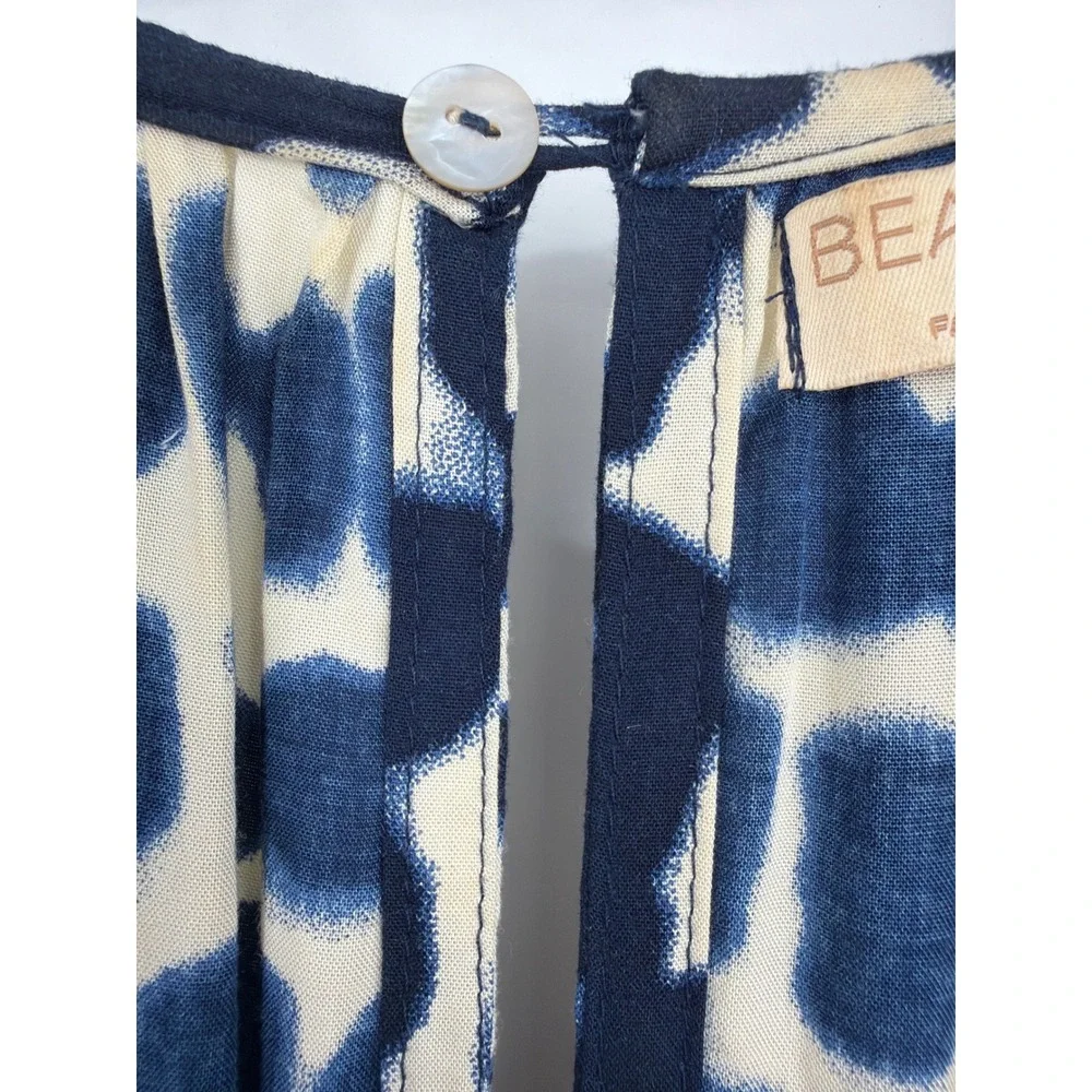 Beachgold Blue Abstract Print Ruffle V-Neck Wide Leg Jumpsuit Small Boho Resort
